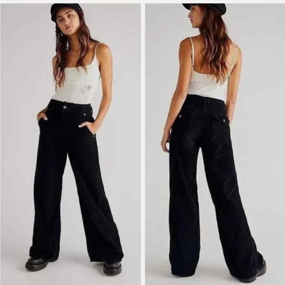 FREE PEOPLE We The Free The Harlow Mid Rise Wide Leg  Corduroy Pants